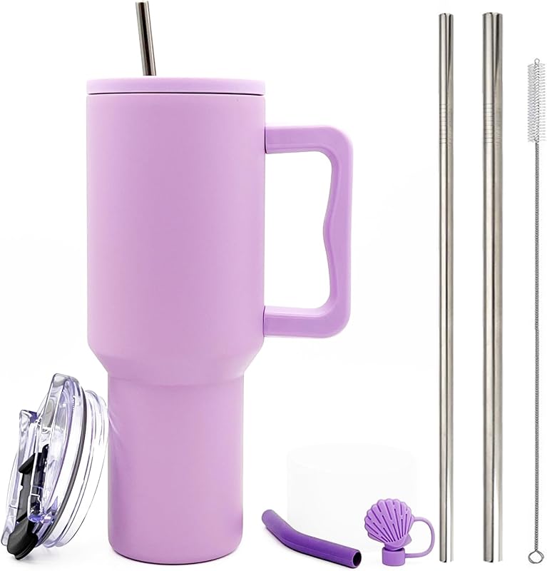 FloweryOcean 1200 ml Termobögre Fogantyúval és Szívószállal - Dupla Falú Rozsdamentes Acél Hőszigetelt Utazóbögre Meleg és Hideg Italokhoz,