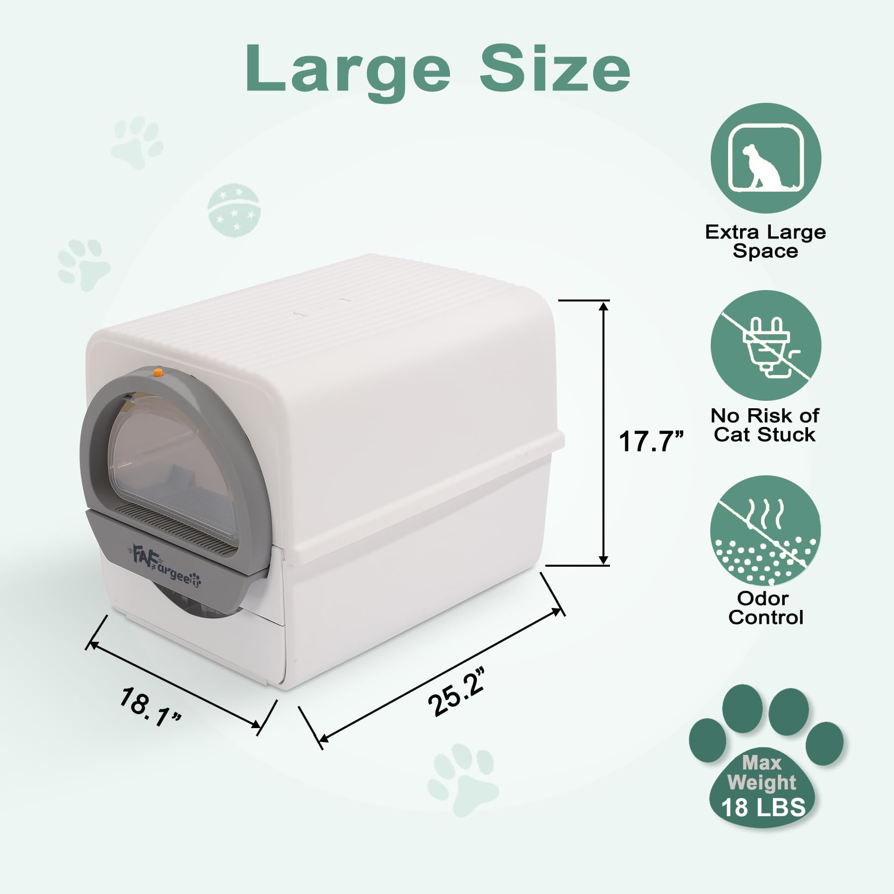 FAFargeen Self Cleaning Cat Litter Box with Lid for Multi Cats, Extra Large Pull and Scoop Free Kitty Litter Box Self Cleaning, Odorless Litter Robot White & Grey
