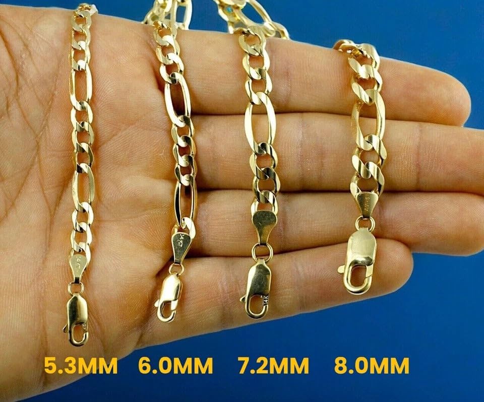 14K Yellow Gold SOLID Figaro Necklace Chain Bracelet Men Women Jewelry 4.2g | 4mm | 8 Inches | MADE IN ITALY - Image 4