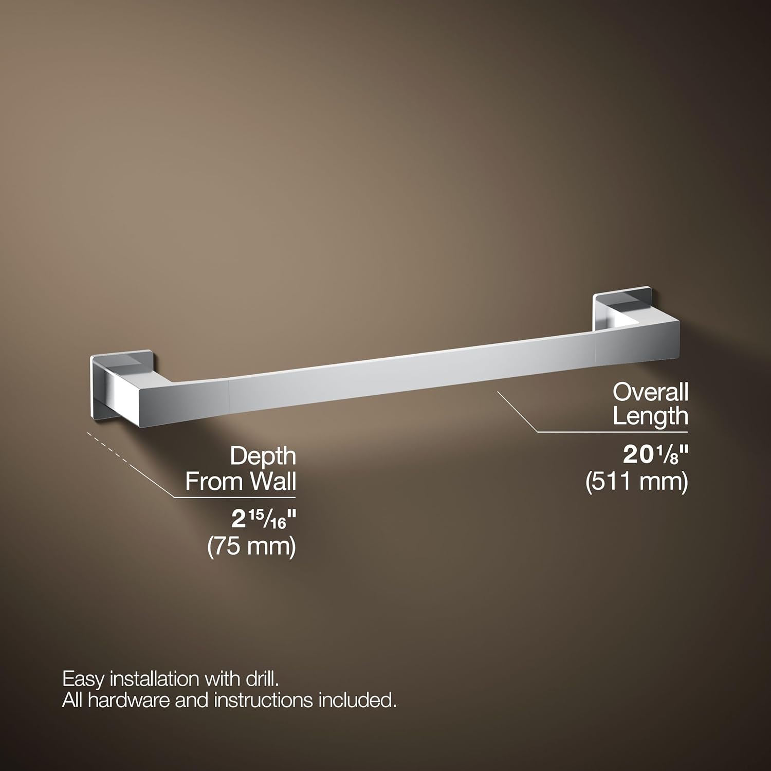 Kohler 26633-CP Honesty® 18" Towel bar, Polished Chrome