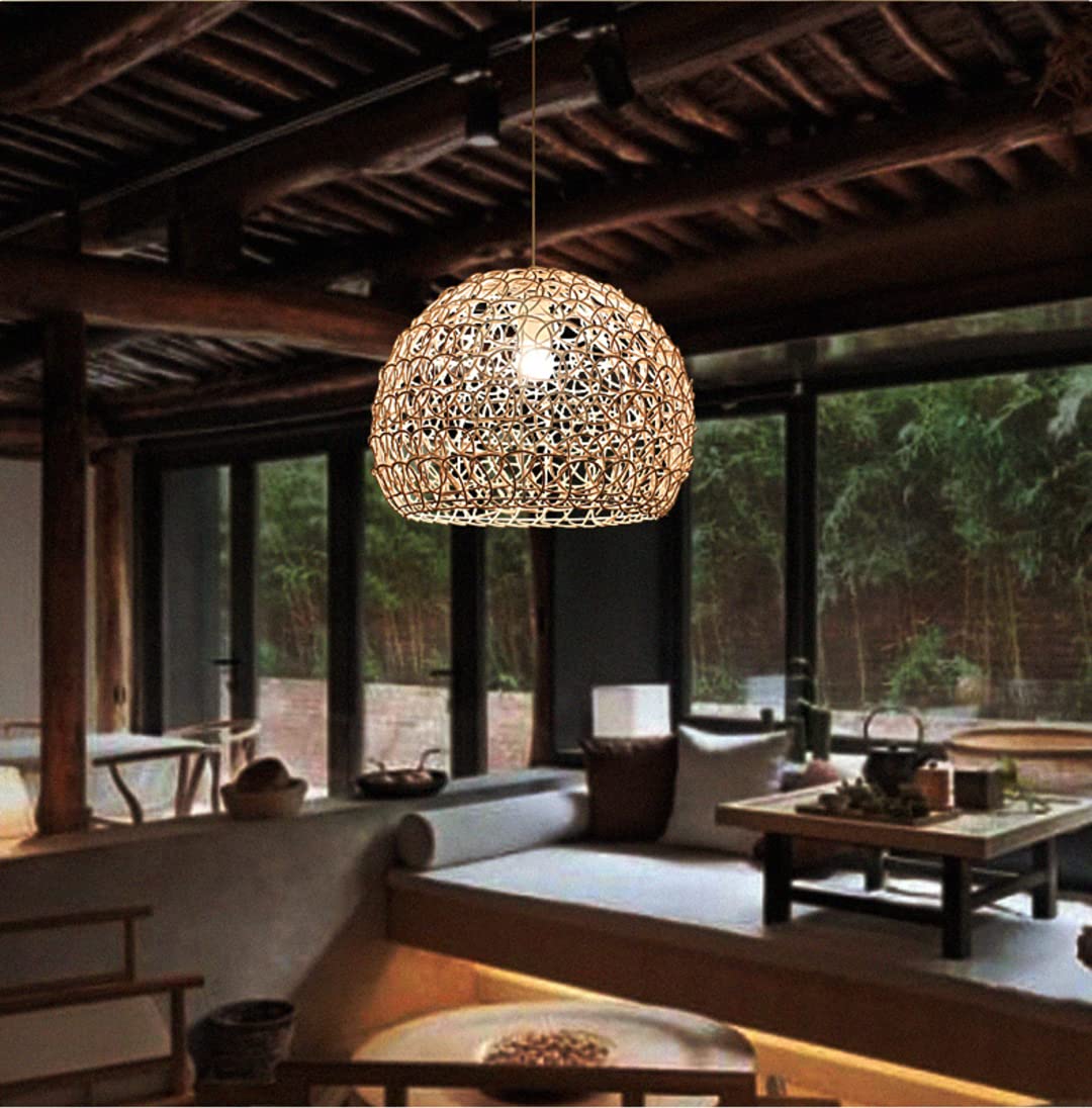 Lampada a sospensione cava in rattan Paralume intrecciato a mano Plafoniera Lampadario Lampada da soffitto Lampada decorativa per soggiorno, ristorante, caffetteria, bar