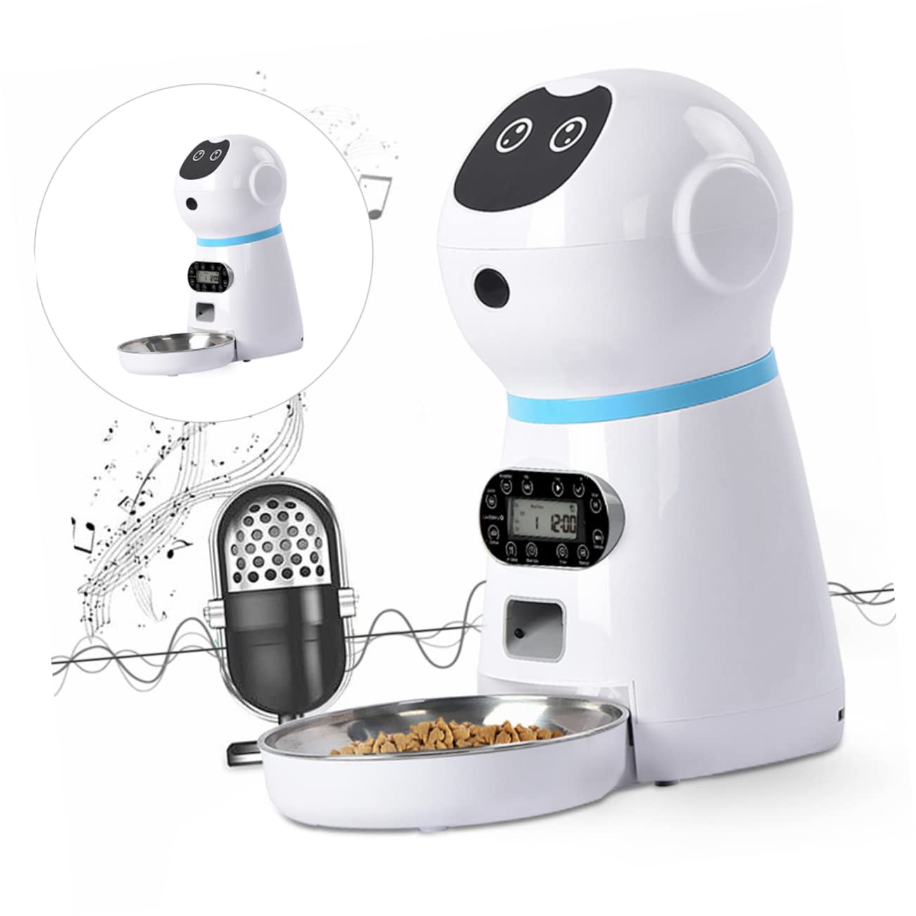 DOITOOL Alimentador Automático para Mascotas con Temporizador Digital Robot Inteligente con Grabación De Voz para Gatos y Perros Dispensador De Comida Seguro con Cuenco De Inoxidable