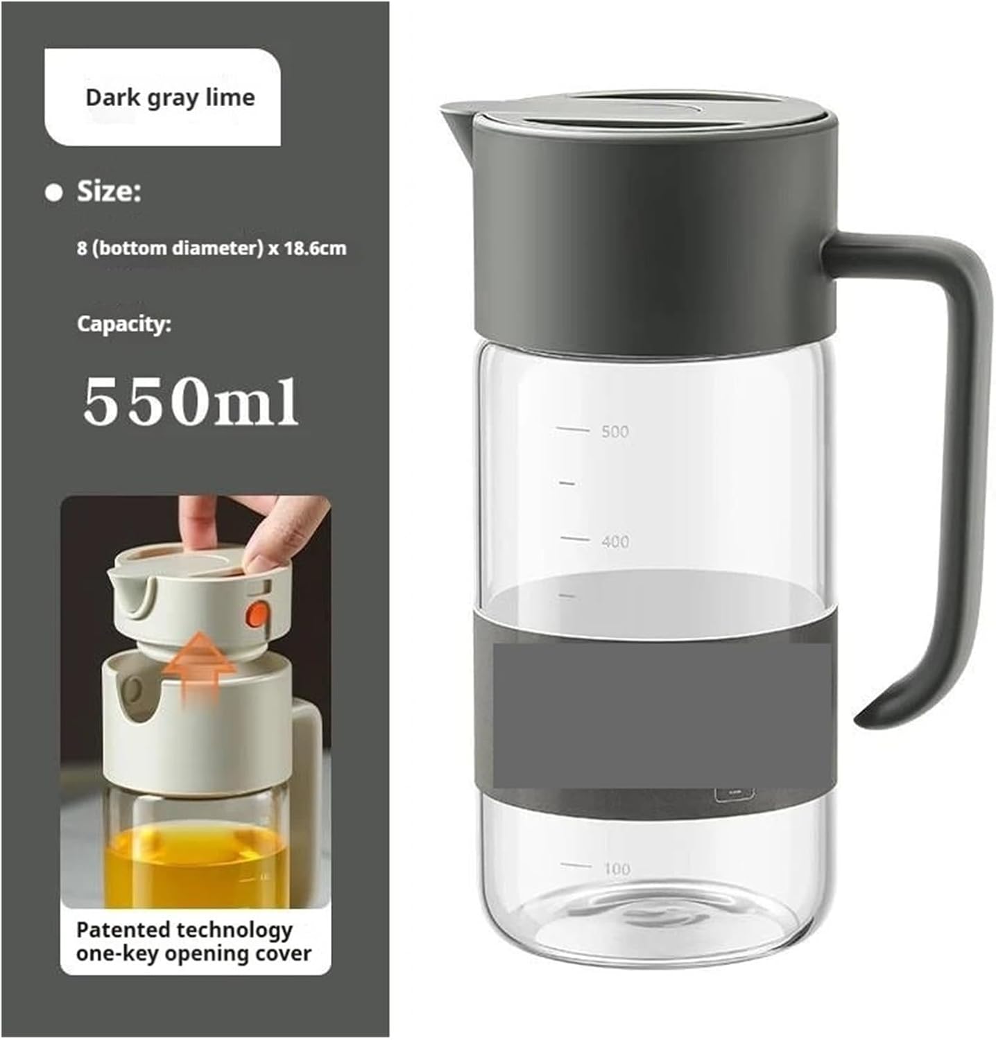 550ml Glass Oil Sprayer - 2-in-1 Cooking Oil Dispenser & Mister with Portion Control for Even Spraying(Gray)