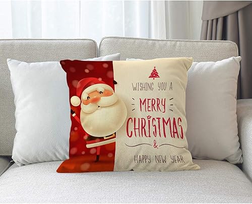 Miniatura 3 de Moslion Funda de almohada con cita de Papá Noel, Feliz Navidad, Feliz Año Nuevo, funda de almohada de 18 x 18 pulgadas, funda de almohada cuadrada