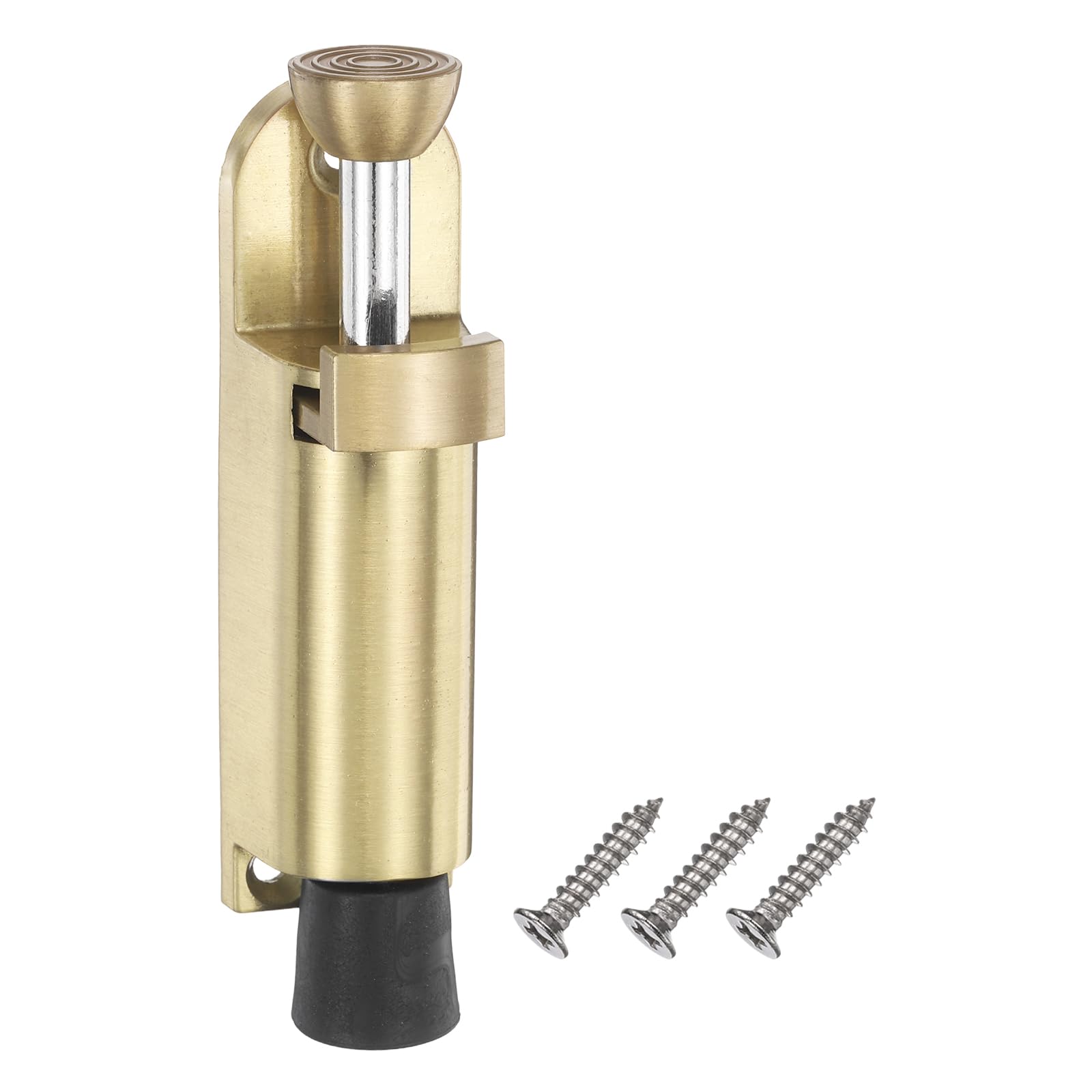 M METERXITY Kickdown Door Stop, (1 Inches, Gold) Zinc Alloy Adjustable Spring Loaded Telescopic Door Stopper Easy Step with Non-Slip Rubber Tip and Screws, Apply to Home/Office/Hotel