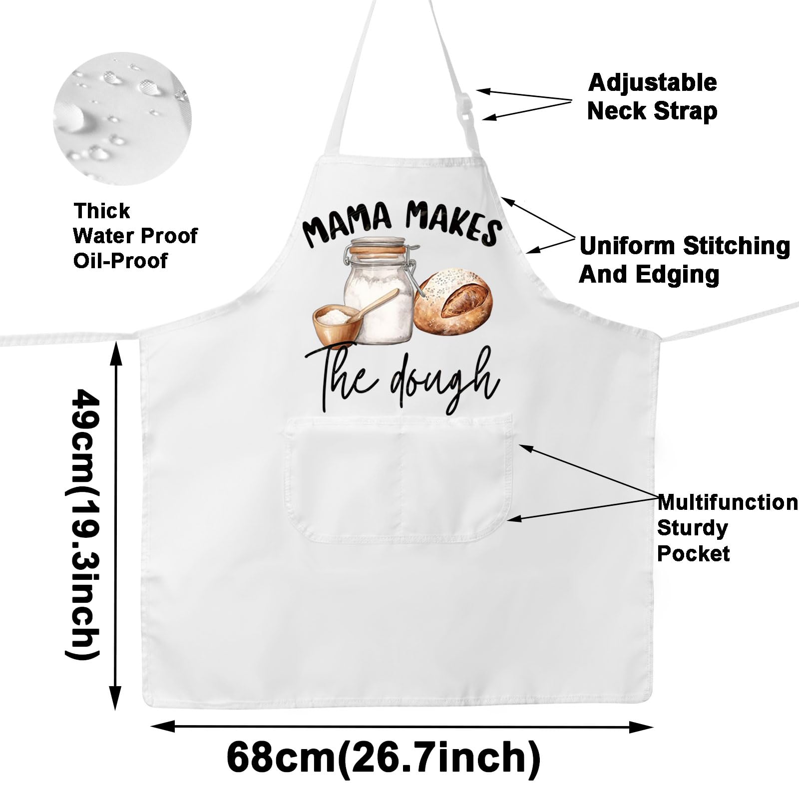 JNIAP Bread Baking Apron Bread Baker Aprons i Loaf Sourdough Baking Mom Gifts Baking Master Apron (Mama Makes Dough)