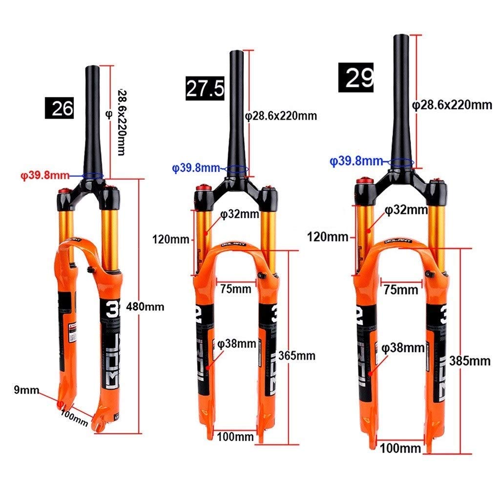 Fourche Avant de VTT 26/27,5/29 Pouces, Suspension à Ressort pneumatique, Tube Conique 1-1/2", débattement HL/RL 105 mm, Frein à Disque QR 9 mm (Couleur : Télécommande, Taille 27,5