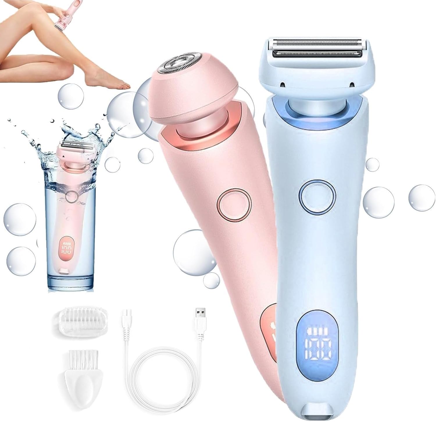 Dusk Razor for Women, Silky Glide Pro 3.0 Razor, 2 in 1 Painless Razor for Face, Rechargeable, Fast and Efficient, Gentle on Skin, Ideal for Women(Pink+Blue)
