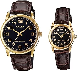 Casio His & Hers Black Dial Leather Band Couple Watch - MTP/LTP-V001GL-1BUDF