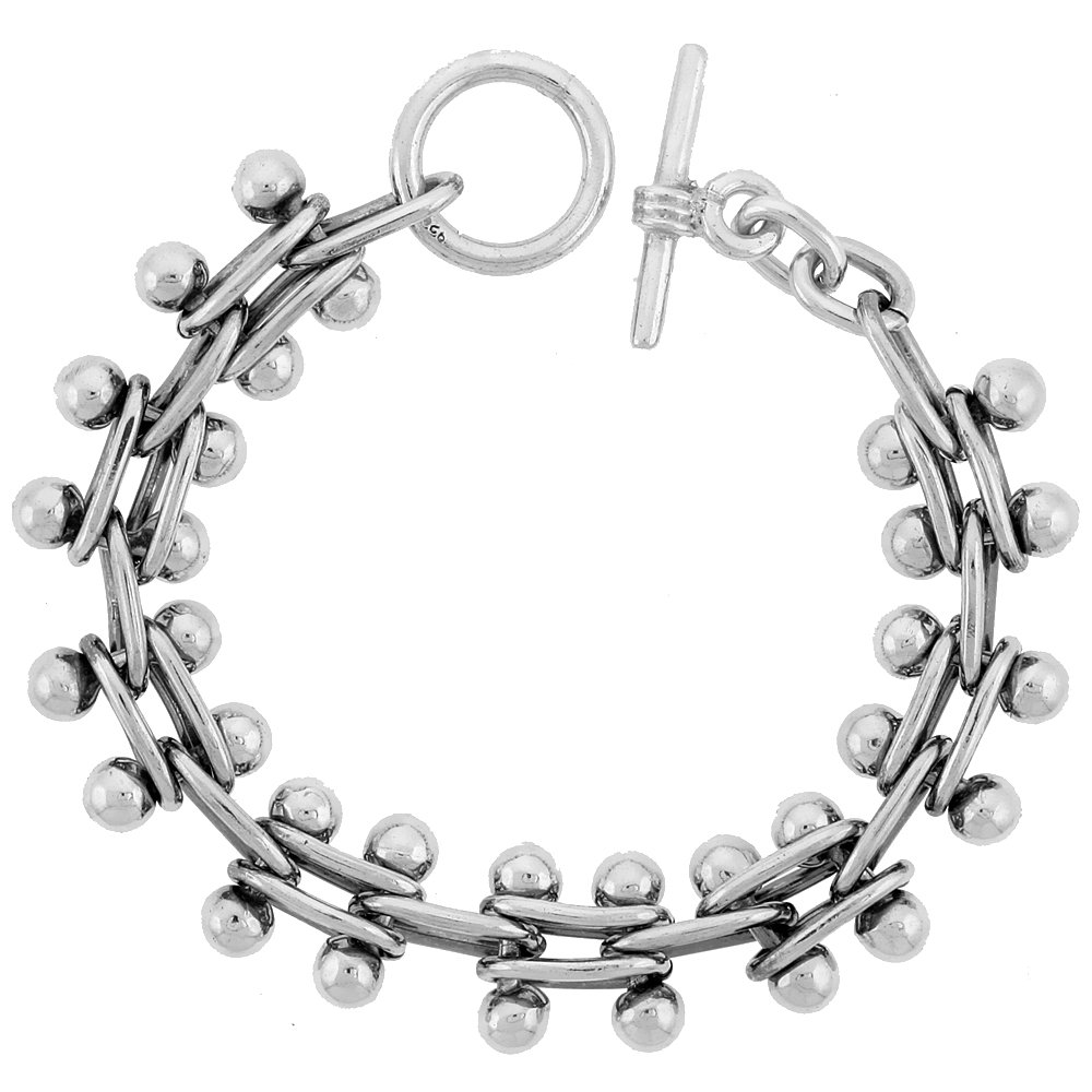 Amazon.com: Sterling Silver Beaded Bar Link Bracelet Toggle