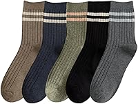 MeganJDesigns Men's Athletic Cotton Ankle Socks 5 Pack - Striped Calf Socks, Breathable 78% Cotton Blend, US 6-11
