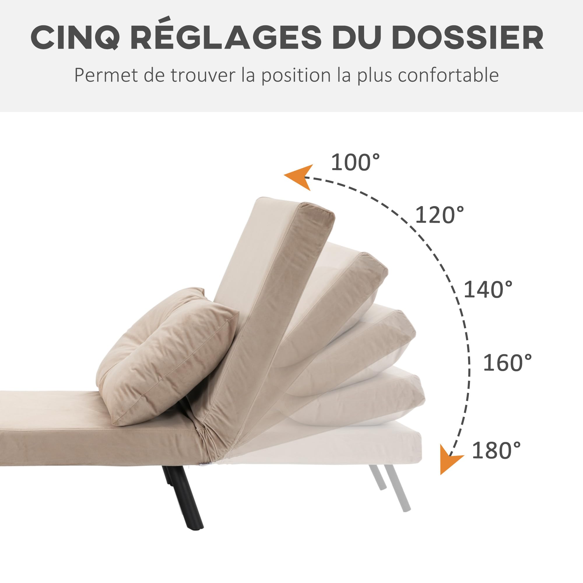 HOMCOM Fauteuil Convertible 1 Place, Fauteuil-lit chauffeuse 3 en 1 avec Dossier réglable 5 Positions, Oreiller, siège rembourré, Tissu Aspect Velours, canapé-lit pour invités, Salon, Bureau, Beige