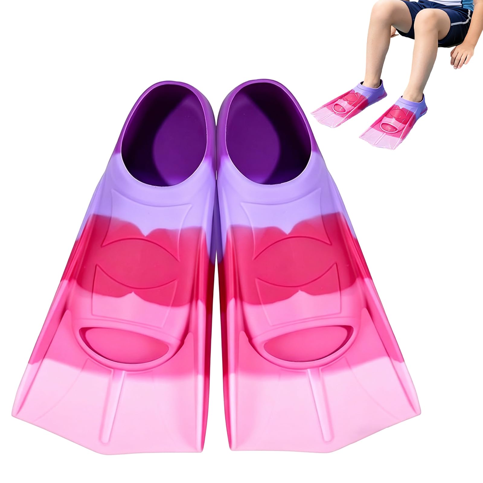 Schwimmflossen Kinder, 100% Silikon Schnorchelflossen, Kurze Flossen Kinder, Kurzschwimmflossen für Schwimmtraining, Freiwassertraining, Schnorcheln, Tauchen für Anfänger