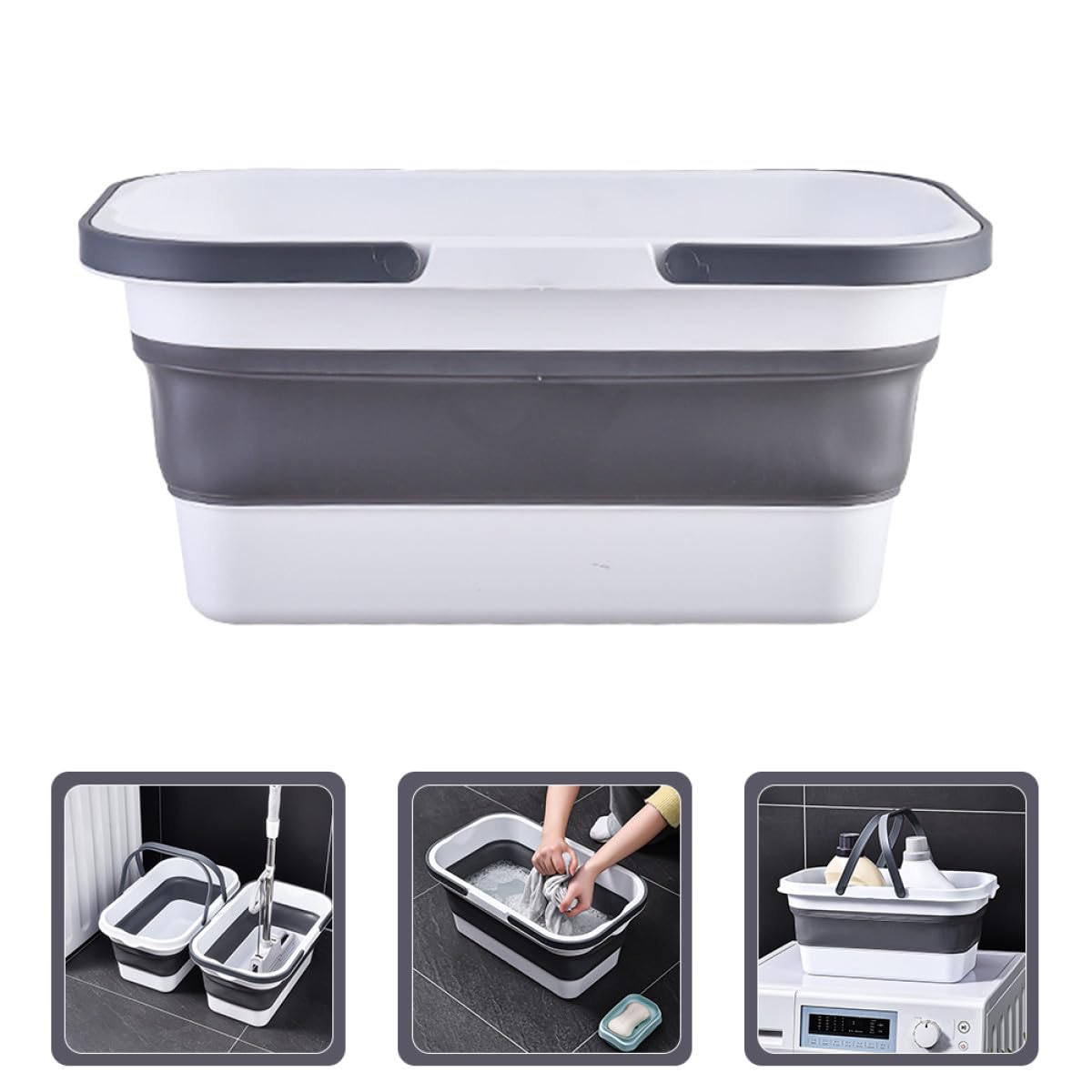 Cubo Plegable de Plástico 15L para Fregona, Cubeta de Mano Asa, Balde para Limpieza en Garaje y Hogar