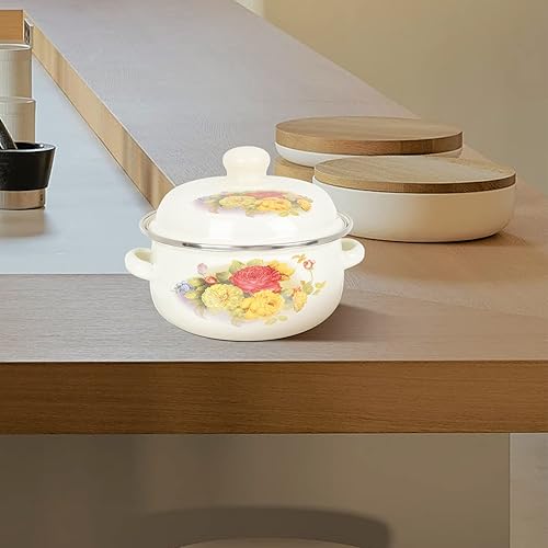 Miniatura 7 de DOITOOL Olla de cocina de cerámica pequeña olla esmaltada de esmalte con tapa, esmalte en acero redondo cubierto olla de sopa binaural olla de sopa