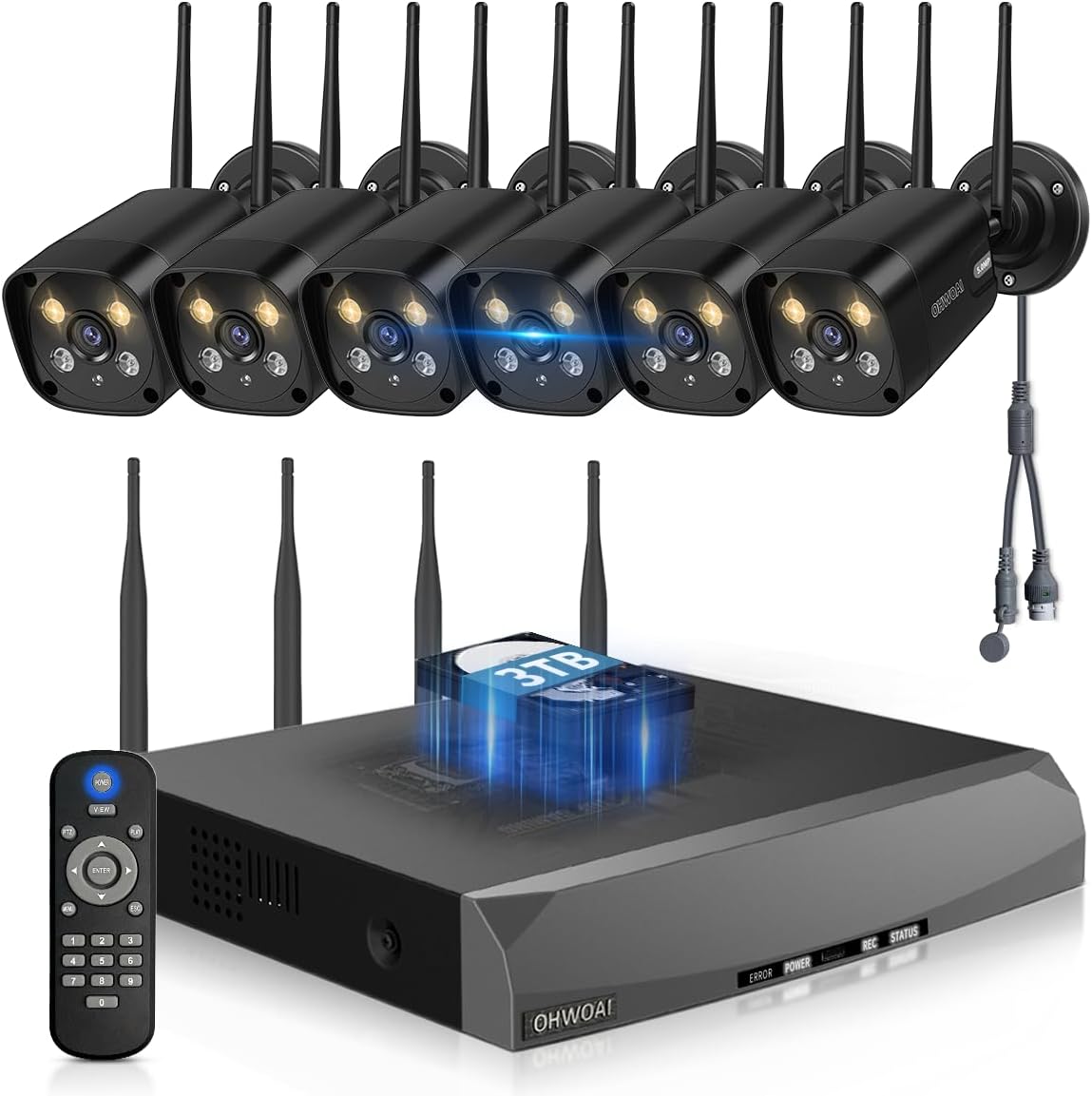 《Dual Antennas & 130°Wide Angle》Wireless Security Camera System Outdoor, Wireless Cameras for Home Security, Surveillance Video Systems DVR Kits