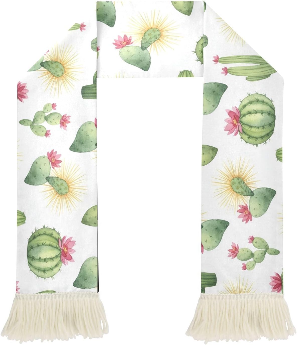 CHIFIGNO Cactus Green White Sports Fan Scarf, Soft Quick Dry Polyester Cheering Towel for Soccer Games, Sweat Wicking Rally Scarf with Fringe Ends