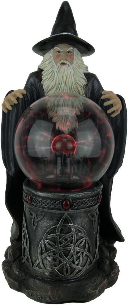 World Of Wonders Spellcaster Wizard Statue with Electric Plasma Ball