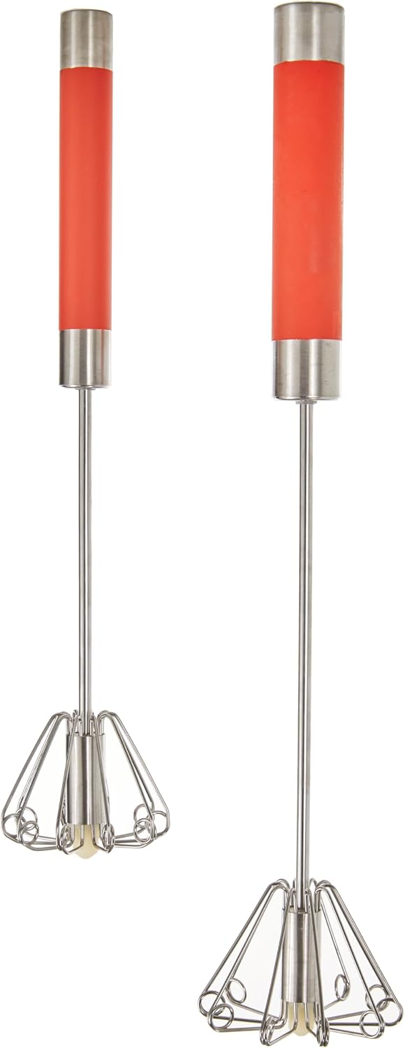 Berghoff Essentials 2Pc Stainless Steel Miracle Whisk Set, Balloon Head,Red