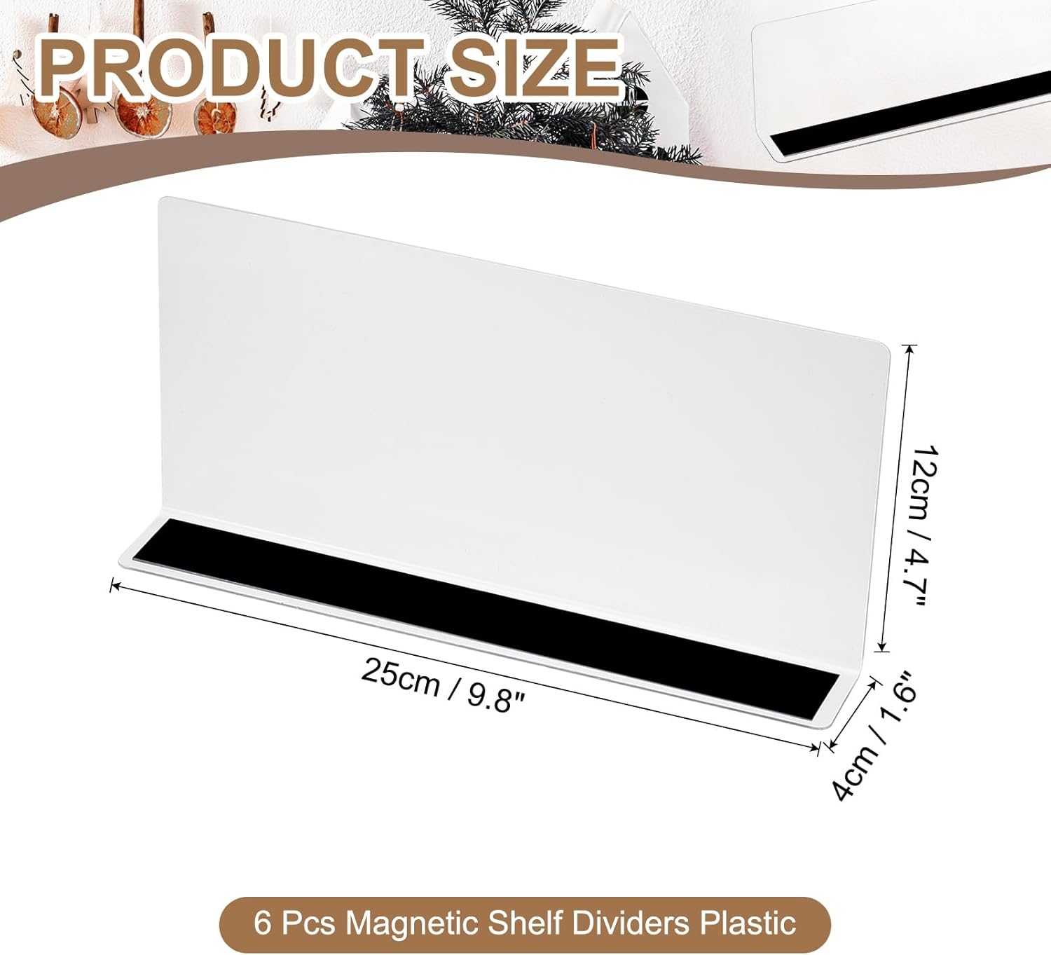 MECCANIXITY Shelf Dividers Plastic Closet Shelf Organizer Divider with Magnetic, 9.8"x4.7" Separator Clapboard for Supermarket Storage Kitchen Office (Clear, 6 Pcs)