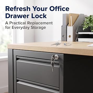 A Set Silver Universal Stainless Toolbox Lock, Iron Cabinet Insert Linkage Drawer Lock Set,180° Rotation Unlocking(1 Fastening tab and 2 Keys,1 Cylinder) Cabinet Cylinder Replace Tool