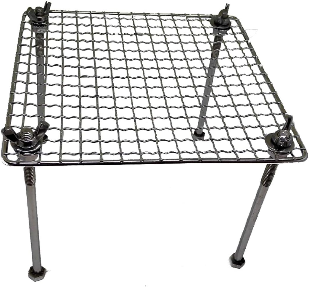 Portable Stainless Steel Outdoor Camping Barbecue Mesh Grill with Detachable Support Stand Diameter 35CM