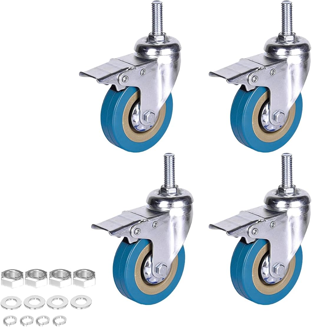 Youngine 4 Pack Caster Wheels Heavy Duty Swivel Casters with Brakes, Dual Locking wheels Replacement for Industrial Trailer, Home Furniture, Office Table Cabinet (3 Inch M12 Stem)