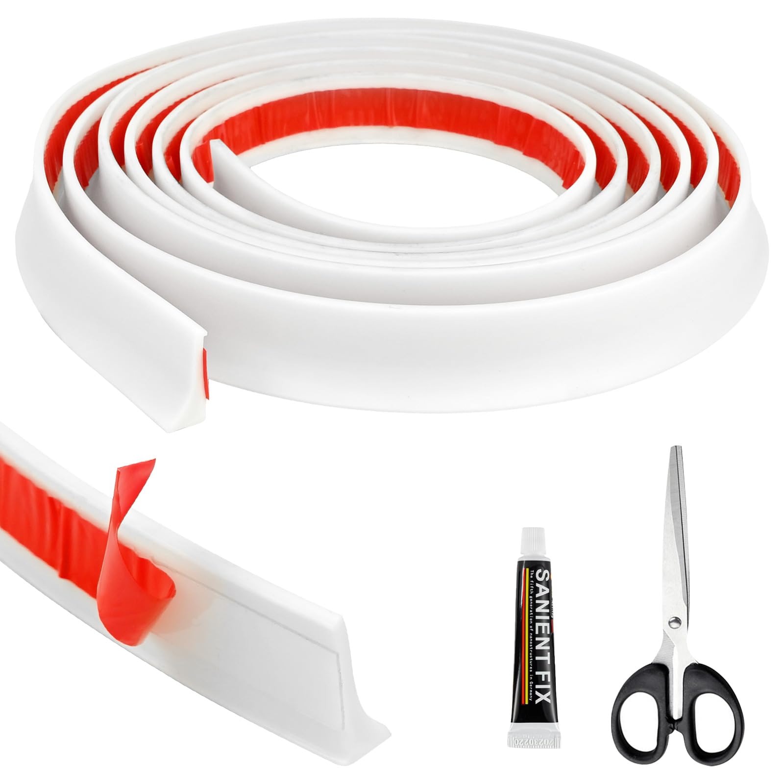 5M Shower Tray Sealing Strip - Silicone Wet Room Floor Barrier, Bendable Bath Sink Edging Edge Seal Trim, Threshold Floor Water Barrier Retaining Strips, Bathroom Sealant for Wet and Dry Separation