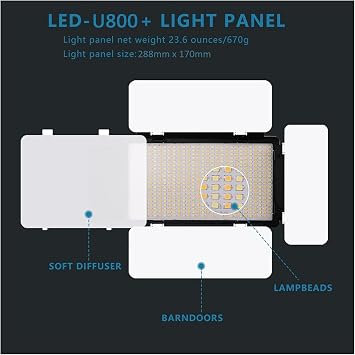 Coverzone 800 LED Çift Modlu Bataryalı ve Fişli Fotoğraf Stüdyosu Işığı - Aydınlatma, Görsel Fotoğraflama, Kamera, Youtuber, Twitch Yayıncı Işığı (LED U800 Beyaz Işık)