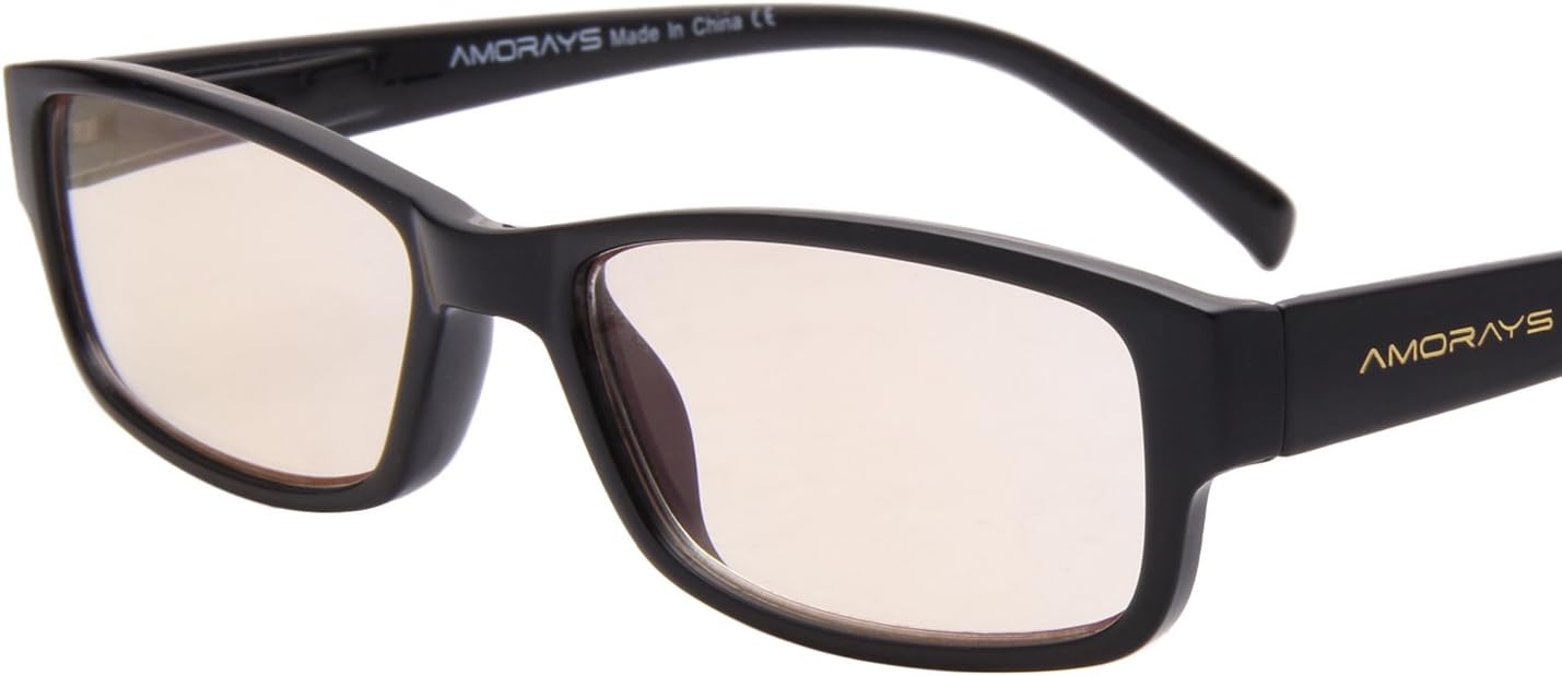 Amorays Anti Glare Anti Blue Light Women Men Tinted Eye Strain Computer Reading Glasses with +1.00,1.50,2.00,2.50,3.00,3.50,4.00 Magnification AM507G Black (+1.50)