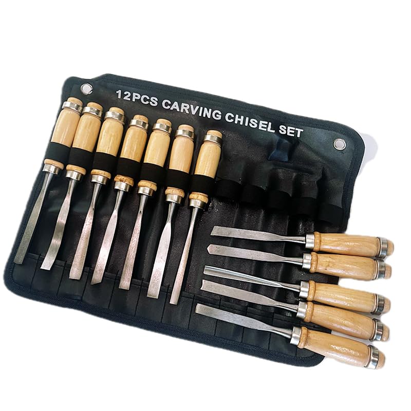 Wood Carving Tools 12PCS Professional Carving Knife Tool Set for Woodworking Premium Wood Handle with Chisel Gouge Whetstones