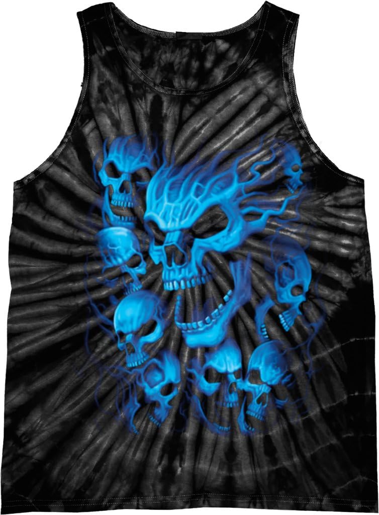 Buy Cool Shirts Mens Flaming Screaming Blue Skulls Biker Tie Dye Tank Top