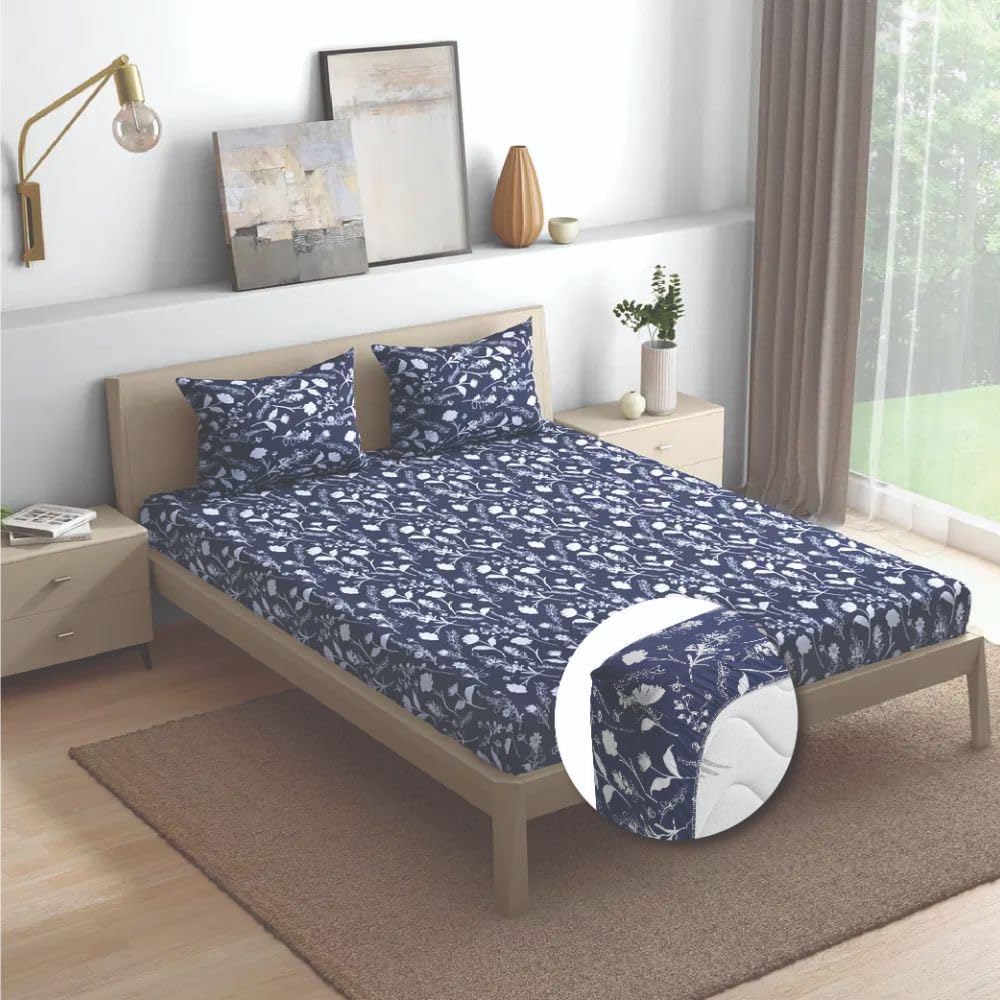 Wakefit Bedsheet for Double Bed, Double Bedsheet Cotton, Fitted Bedsheets Double Size, 144 Tc 100% Cotton with 2 Pillow Covers (72x48: Evelyn) (B09VT3VV56) Amazon Price History, Amazon Price Tracker