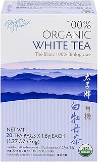 Prince of Peace Organic White Tea, 20 Tea Bags – 100% Organic White Tea – Unsweetened White Tea – Lower Caffeine Alternati...
