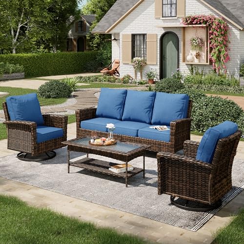 Wicker Patio Furniture Set with Swivel Chairs