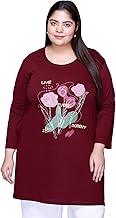 In Love Women's Cotton Chest Printed Full Sleeve Plus Size Long T-Shirt