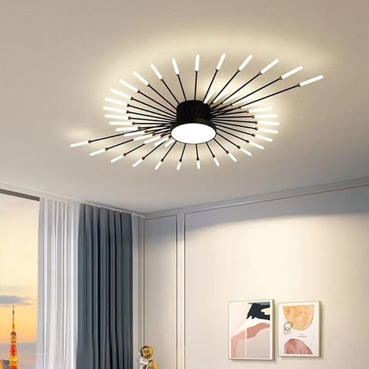 Moderne LED Deckenleuchte Dimmbar Wohnzimmer Deckenlampe Mit Fernbedienung, Deckenleuchte für Deckenbeleuchtung Schlafzimmer, Wohnzimmer, Esszimmer, Restaurant (Schwarz, L128CM)