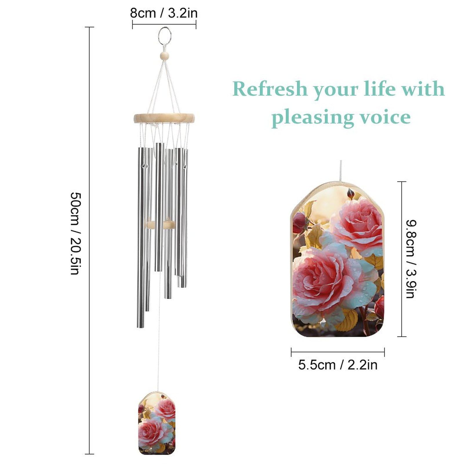 Outdoor Wind Chimes, Rose Flower Wildflowers Printed Wind Chimes,Simple Wind Chimes,Curtain Wind Chimes for Home Decoration
