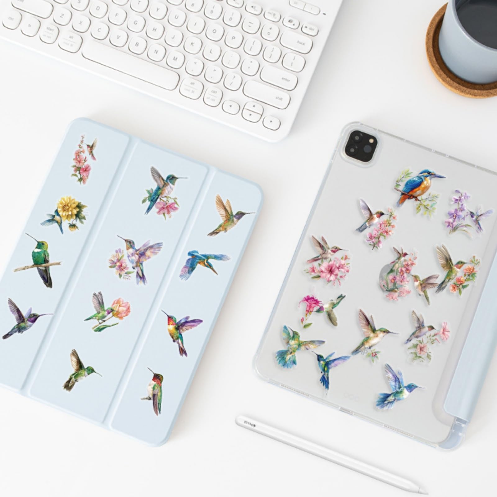 50 PCS Hummingbird Stickers - Transparent PET Waterproof Decals For Scrapbooks, Water Bottles, Laptops