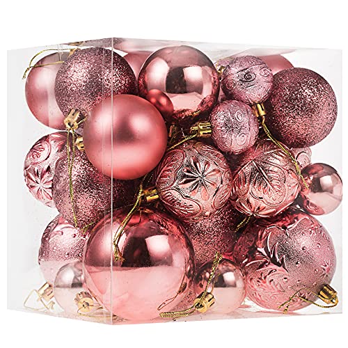 Christmas Ornaments for Xmas Trees,Rose Gold Shatterproof Christmas Ball Ornaments of 32 pcs