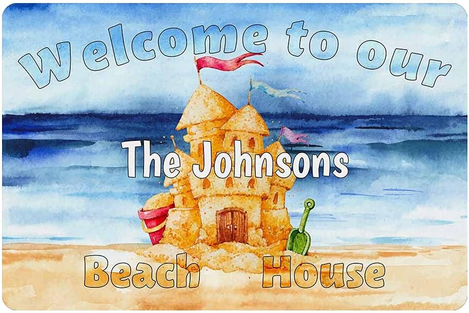 Artsadd Custom Text on Beach Floor Mat Personalized Beach Floor Mat with Name Indoor Outdoor Non-Slip Customized Welcome Mat