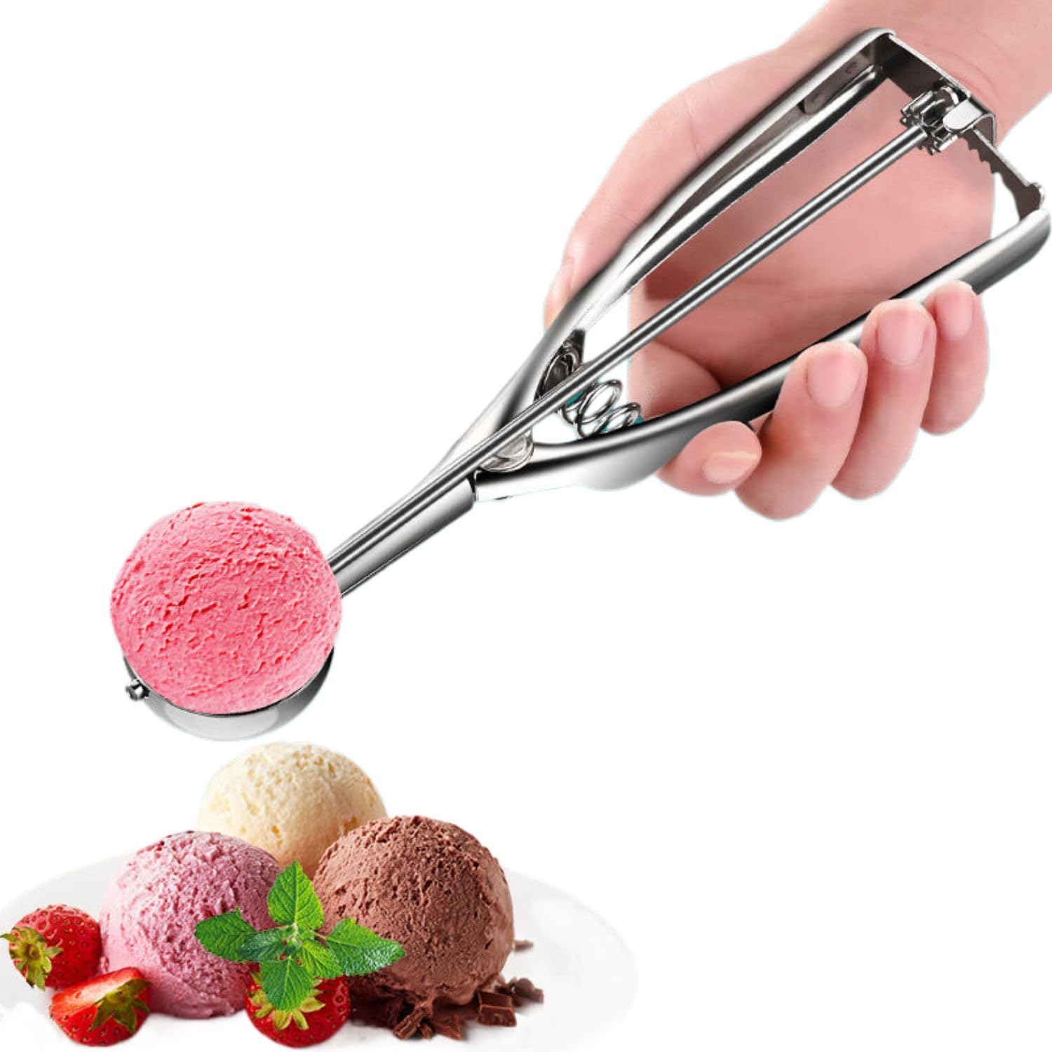 厨房不锈钢冰淇淋 Popsicle Molds 挖球神器雪糕勺激凌勺西瓜挖水果球勺子 Stainless Steel Long handled soup spoons，Spoons,Meal spoon Household Cleaning，Kitchen Storage Essentials