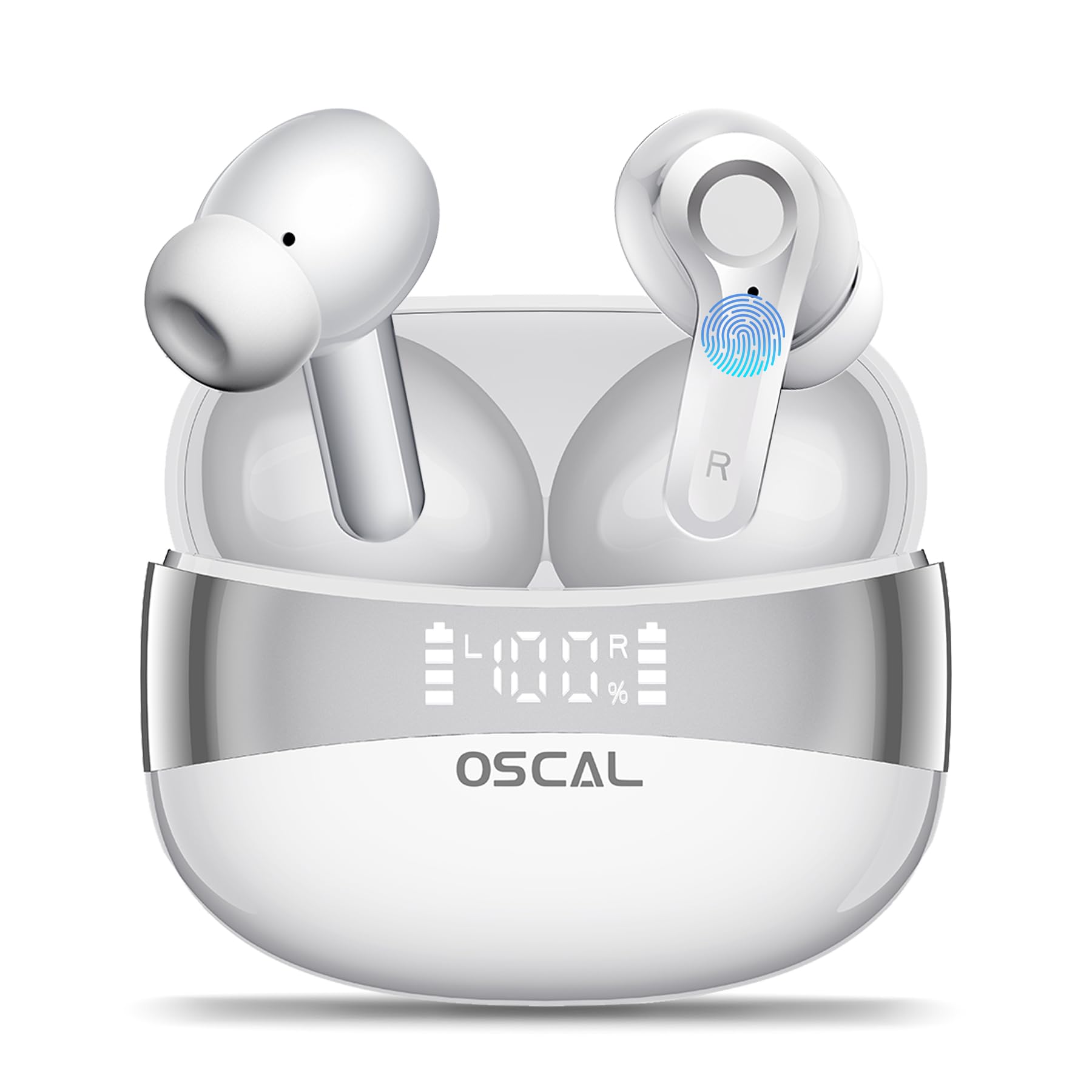 OSCALHibuds 5 Mini Bluetooth Wireless Headset 5.3 Quick Connect with Touch Control, IPX7 Waterproof Wireless Sports Headset for iPhone/Samsung/Android (White)