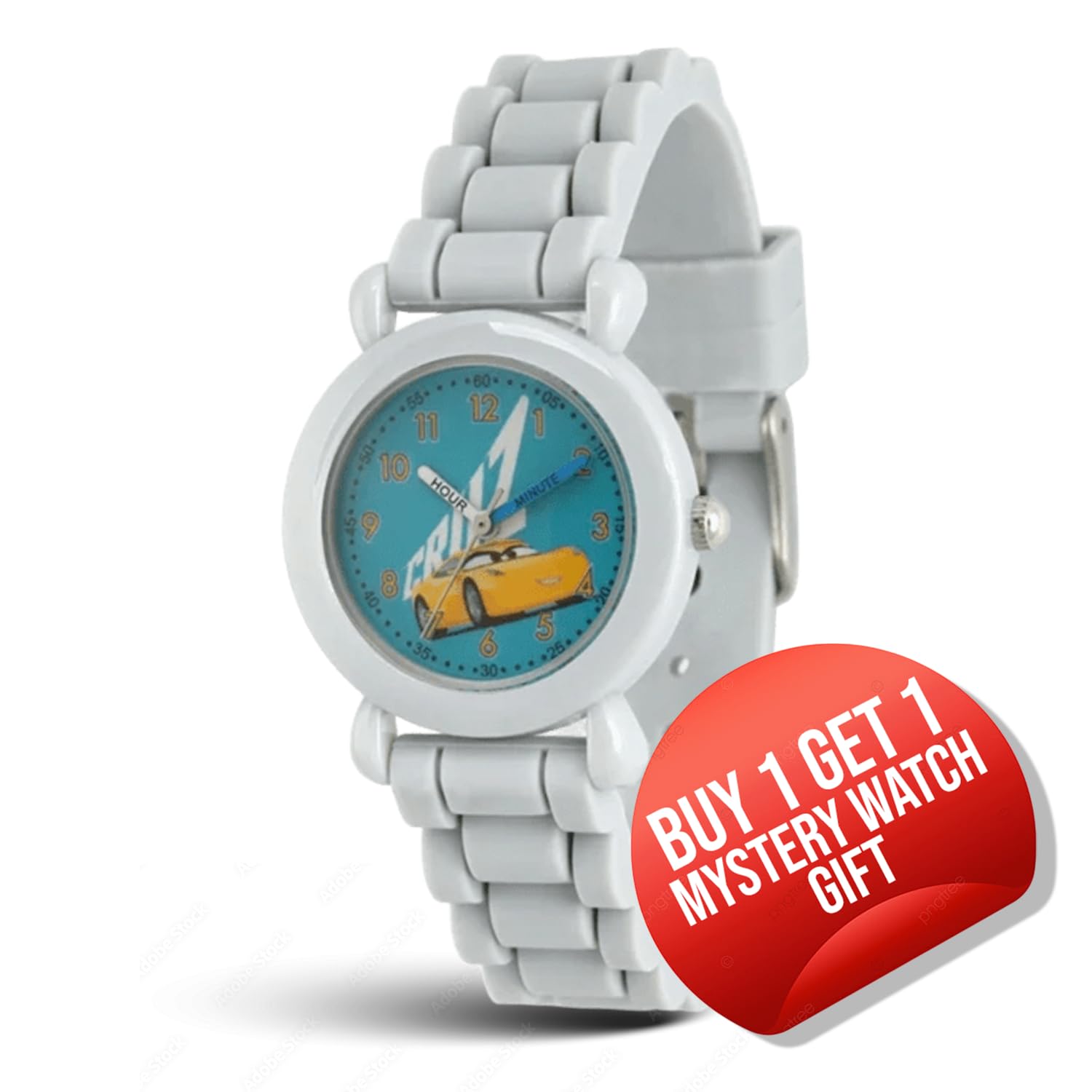Disney Pixar Cars Orologio per bambini dai 3 ai 7 anni con quadrante luminoso con personaggi - ottimo regalo per bambini - quadrante di facile lettura, lunetta grigia e cinturino in silicone grigio