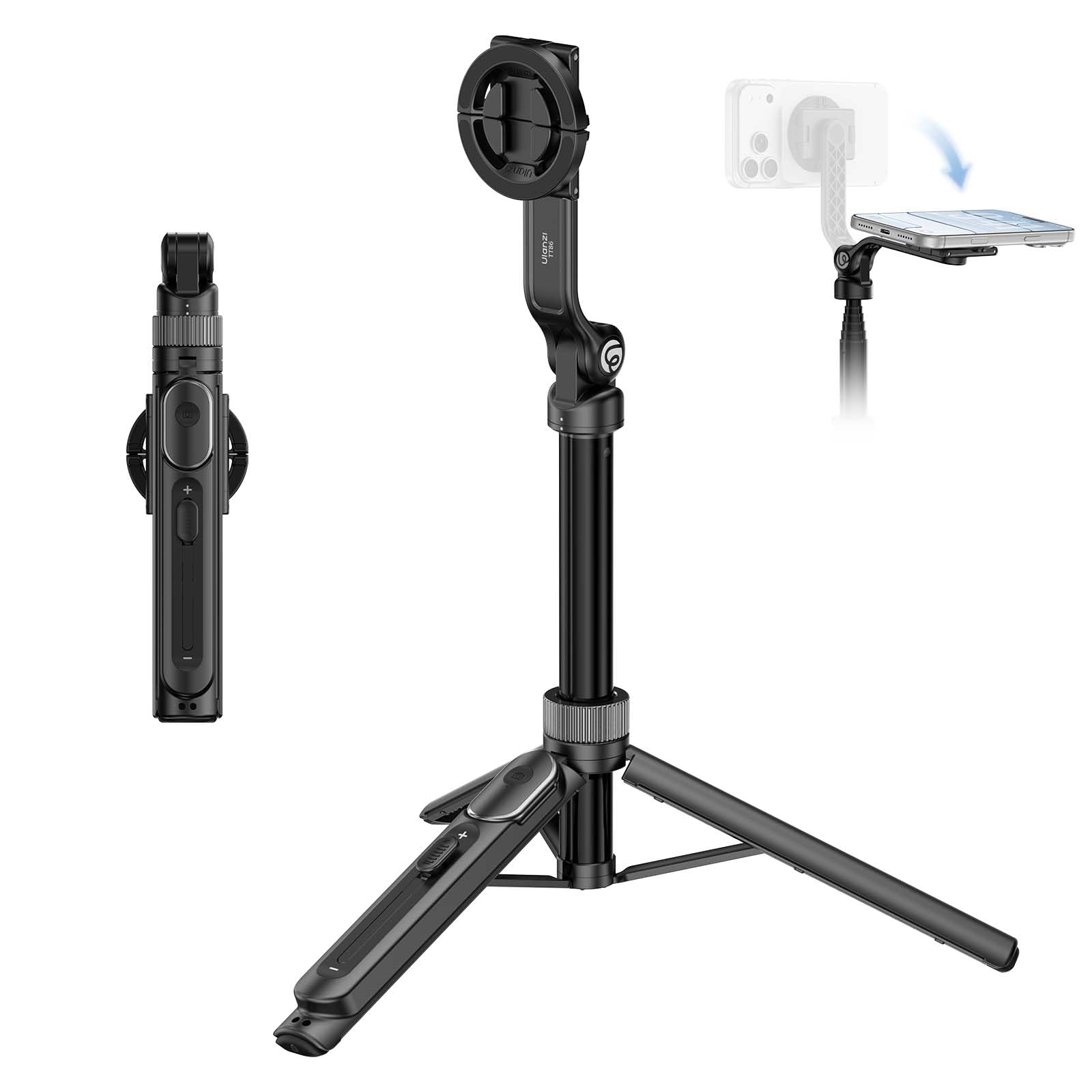 ULANZI TT86 Magnetic Tripod for iPhone 17, 35" Extendable Selfie Stick w Remote, 2-in-1 Phone Clip&Dual Cold Shoe Mounts-Lightweight Overhead Phone Tripod Stand for Vlogging, Travel, Video Recording-image-5