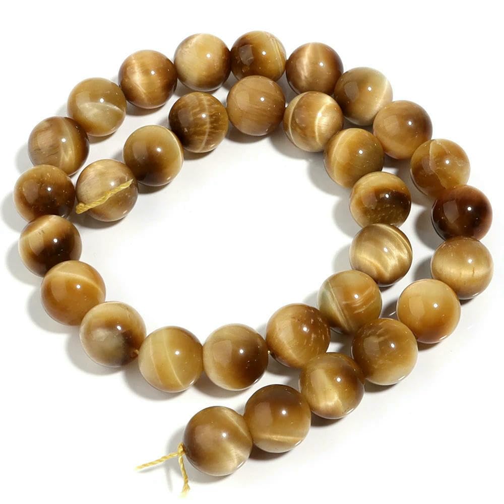 1 hebra de cuentas de piedra de ojo de tigre natural, color dorado, lisas, redondas, espaciadoras, para pulseras, collares y joyas, 6-12 mm (aprox. 30 unidades)
