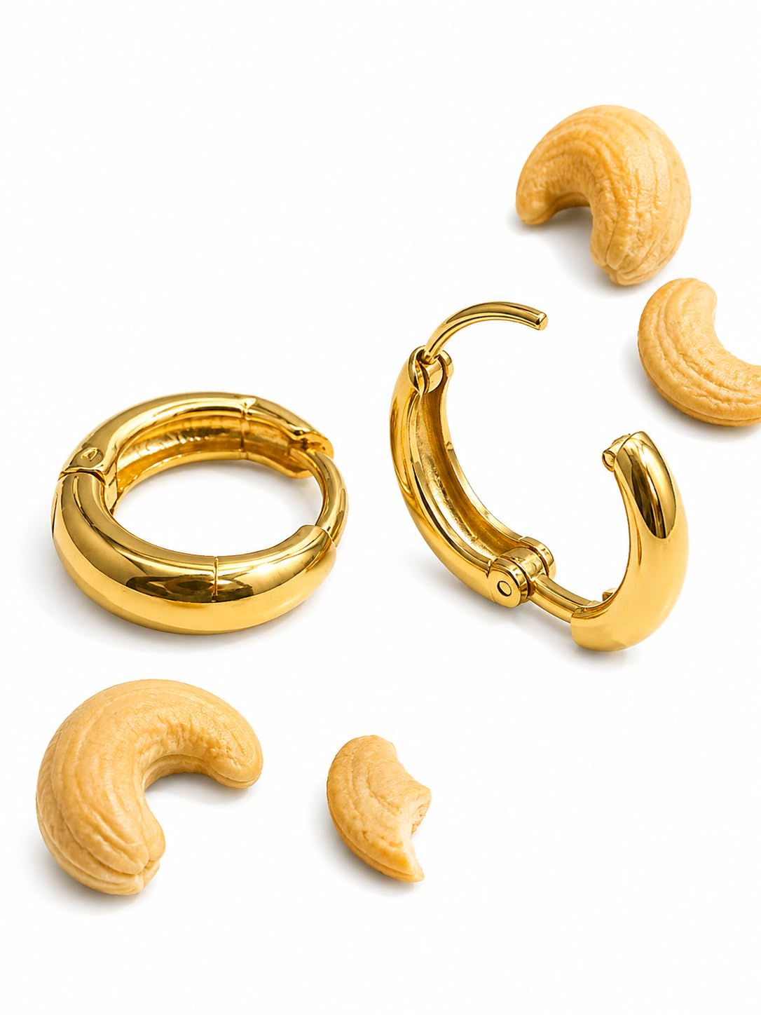 Style Kaju Bali Earrings for Men & Women | Gold Plated Thick Hoop Bali | Trendy Bollywood Inspired Korean Huggie Earrings | Daily Wear Fashion Jewellery-image-23