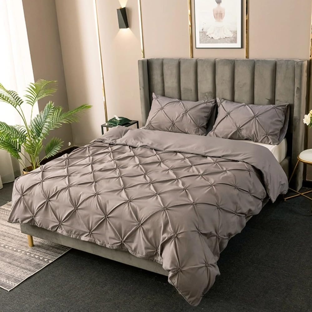 Housse de couette plissée 3D grise pour un ensemble de literie double doux et réconfortant