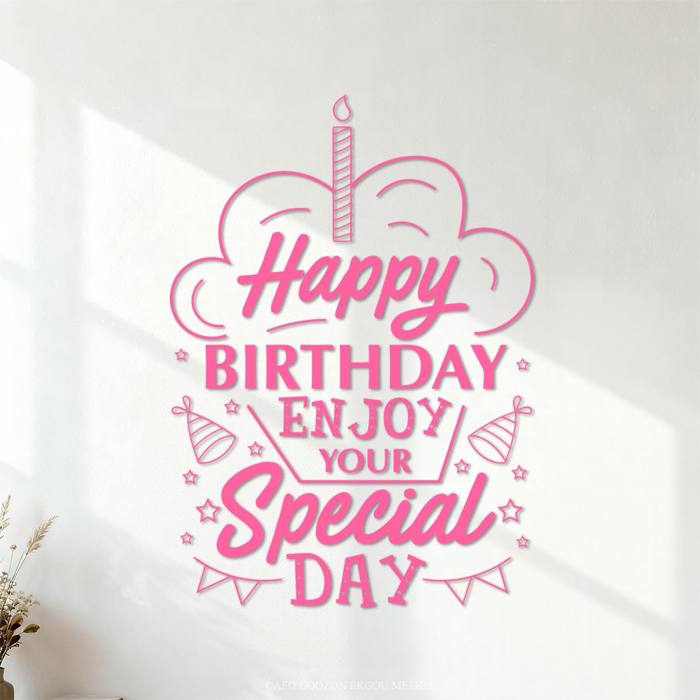 Wall Vinyl Sticker Decor Happy Birthday Enjoy Your Special Day Tshirt 51x72cm Waterproof Pink