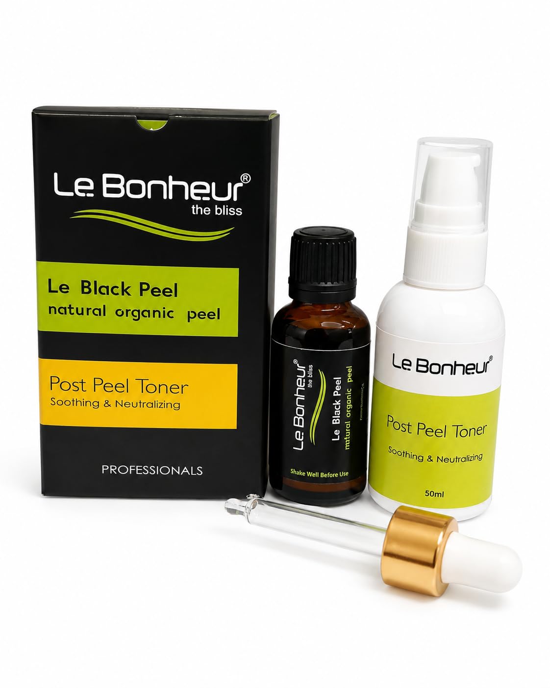 Le Bonheur Black Peel with Post Peel | Organic Peel | Facial Exfoliant for Blackheads, Enlarged Pores, Wrinkles & Fine Lines | Dry Out Blemishes | For Acne and Oily Skin | Men & Women | 30ml